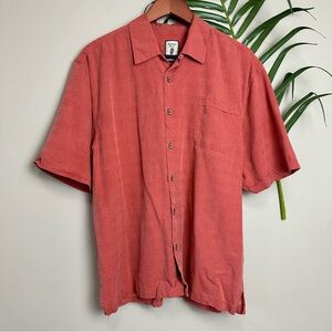 Vintage Jamaica Jaxx 100% Silk Orange Button Up Beach Tee